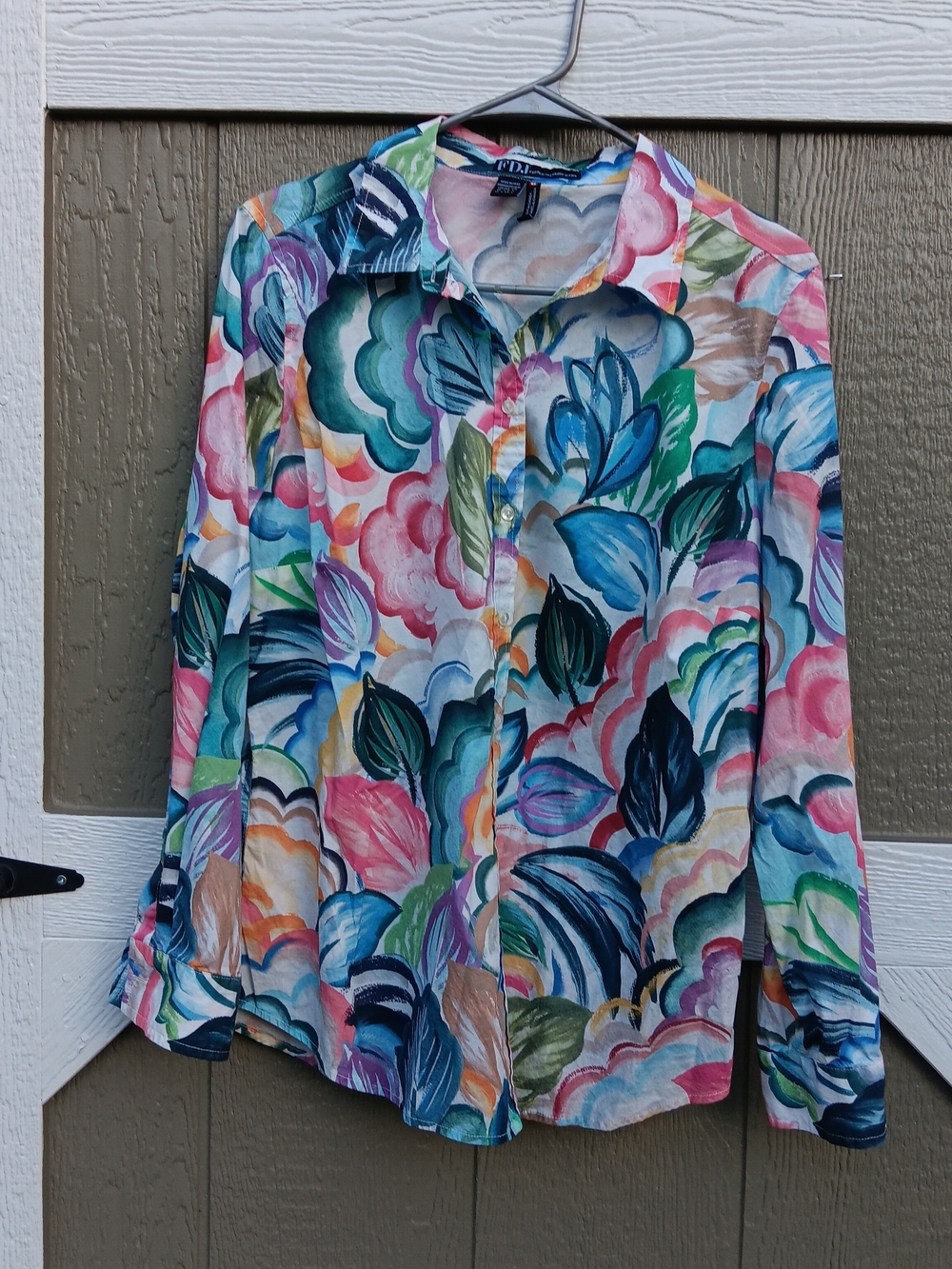 FDJ Multicolor Floral Button-Up Blouse - Blue/Pink/Green Size L